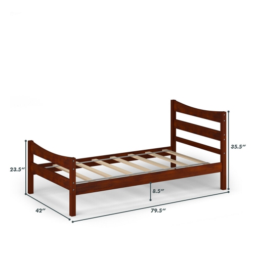 Gymax Twin Size Platform Bed Frame Foundation w/Headboard &Wood Slat Support Walnut