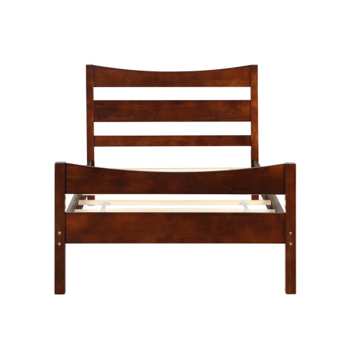 Gymax Twin Size Platform Bed Frame Foundation w/Headboard &Wood Slat Support Walnut