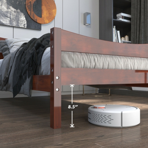 Gymax Twin Size Platform Bed Frame Foundation w/Headboard &Wood Slat Support Walnut