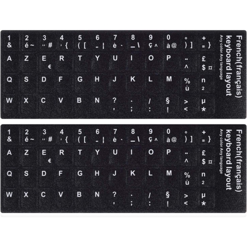 LaptopKing Universal Keyboard Stickers Replacement Keyboard Skin black background compatible with laptop Desktop white letter French Pack of 2 Open