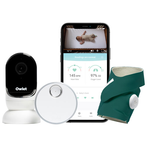 Owlet Monitor Duo Smart Sock 3 Heart Rate/Oxygen & Video Baby Monitor - Deep Sea Green