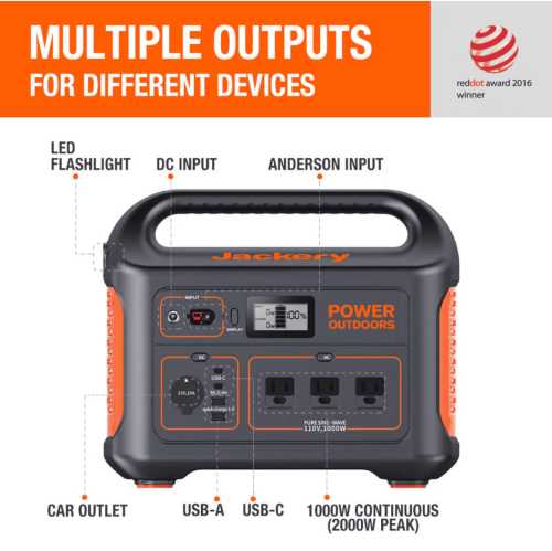 Station d'alimentation portative Explorer 880 de Jackery, capacité 880&nbsp;Wh avec 3 prises c.a. 1000&nbsp;W, générateur solaire pour secours à