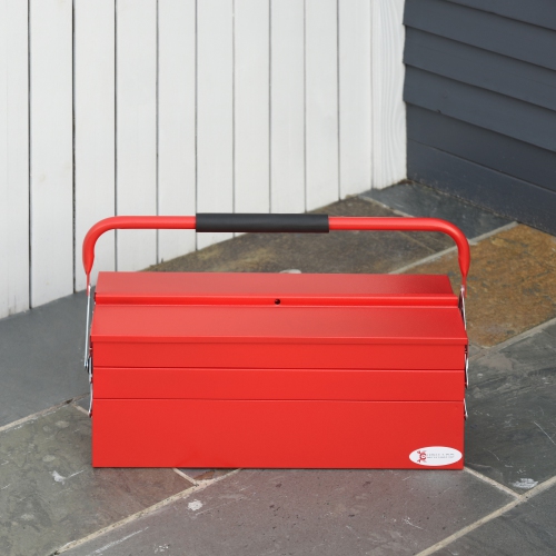 DURHAND 22" Metal Tool Box, Portable 5-Tray Cantilever Steel Tool Chest Cabinet for Garage and Warehouse, Red