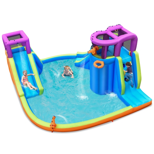 COSTWAY  6 In 1 Inflatable Dual Slide Water Park Climbing Bouncer Without Blower