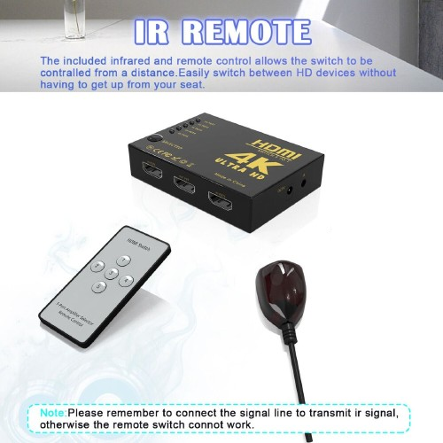 5 Port 1080p HDMI Switch Switcher Selector Splitter Hub with IR Remote for HDTV