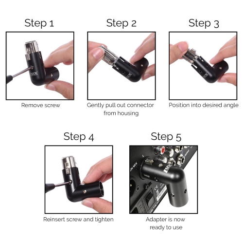 LyxPro XLR Angle Adapter Dual Male and Female can be positioned to 4 different angles Right Left and 90 degree great for mixers that interfere with