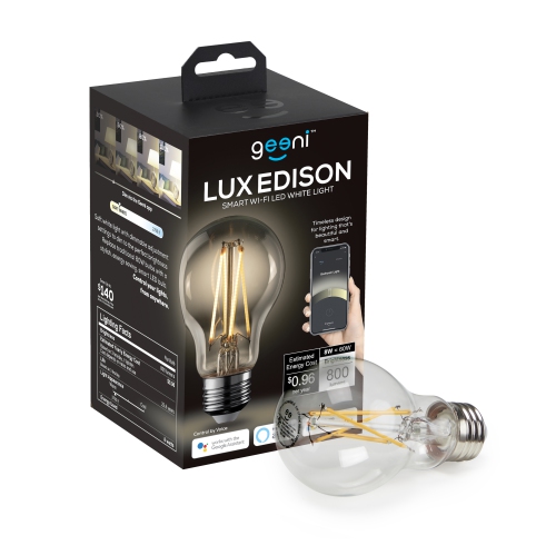 GEENI  Lux Edison 60W Equivalent Dimmable A19 Smart Led Bulb In White