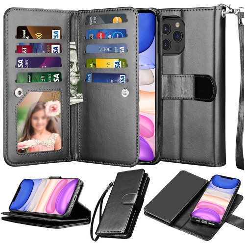 XCRS  Apple Iphone 12 Pro (6.1 Inch) / Iphone 12 (6.1 Inch) Wallet Pouch Case, Detachable Magnet Cover, Store 9 Cards, Kickstand And Magnetic Closure