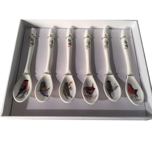 Roy Kirkham Set of 6 Teaspoons - Garden Birds - Made in England Ceramic