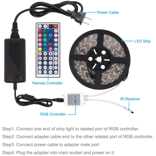 ISTAR Wireless Remote LED RGB Strip Light Kit, 16.4ft/5M Music Sync Waterproof Color Changing Light Strip with 12V Power Supply