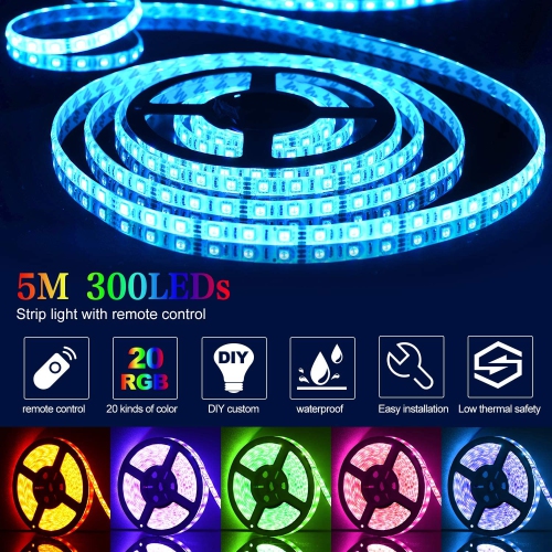 ISTAR Wireless Remote LED RGB Strip Light Kit, 16.4ft/5M Music Sync Waterproof Color Changing Light Strip with 12V Power Supply