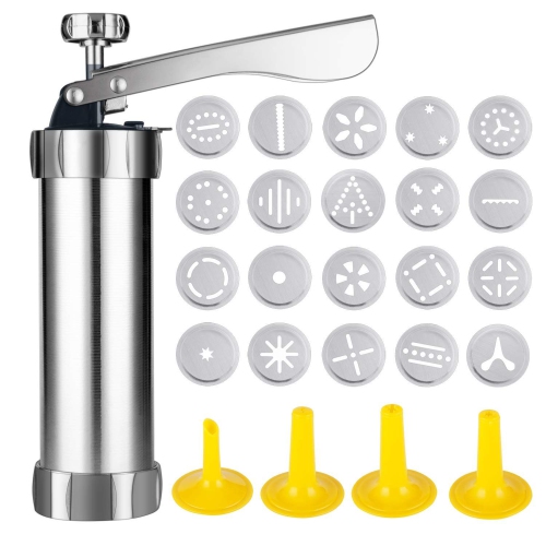 ISTAR Cookie Press Gun,Cookie Press Stainless Steel Biscuit Press Cookie Gun Set with 20 Cookie discs and 4 nozzles for DIY Biscuit Maker and