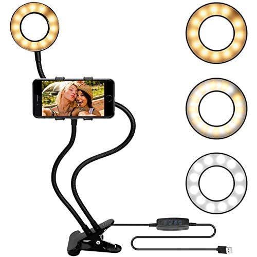 Two in One Selfie Ring Light with Cell Phone Holder Stand for Live Stream Makeup, LED Camera Lighting with Flexible