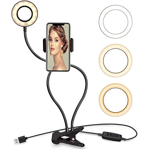 Vivider Selfie Ring Light with Cell Phone Holder Stand for Live Stream/Makeup, LED Camera Lighting [3-Light Mode]