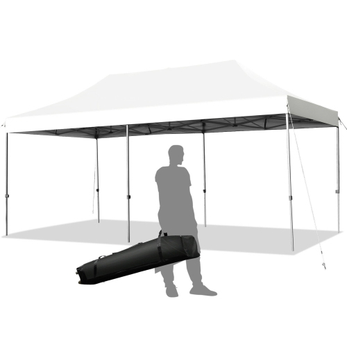GYMAX  10'x20' Pop Up Canopy Tent Folding Heavy Duty Sun Shelter Adjustable W/bag In White