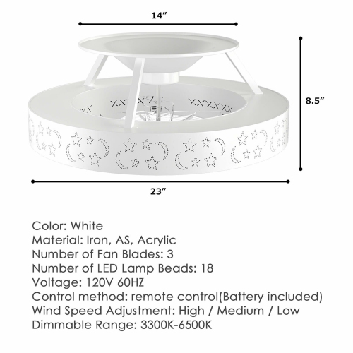 Gymax Indoor 23 inch Flush Mount Starry Sky Ceiling Fan w/ LED Light & Remote Control