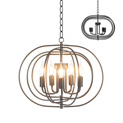 Gymax 16'' 5-Light Metal Pendant Chandelier w/ Iron Chain Pivoting Interlocking Rings