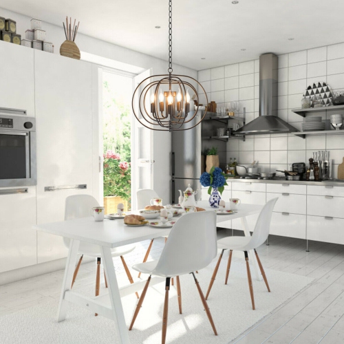 Gymax 16'' 5-Light Metal Pendant Chandelier w/ Iron Chain Pivoting Interlocking Rings