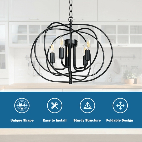 Gymax 16'' 5-Light Metal Pendant Chandelier w/ Iron Chain Pivoting Interlocking Rings