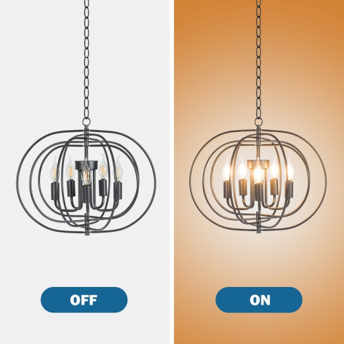 Gymax 16'' 5-Light Metal Pendant Chandelier w/ Iron Chain Pivoting Interlocking Rings