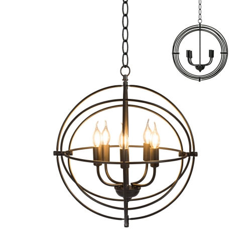 Gymax 20'' 5-Light Metal Pendant Chandelier w/ Iron Chain Pivoting Interlocking Rings