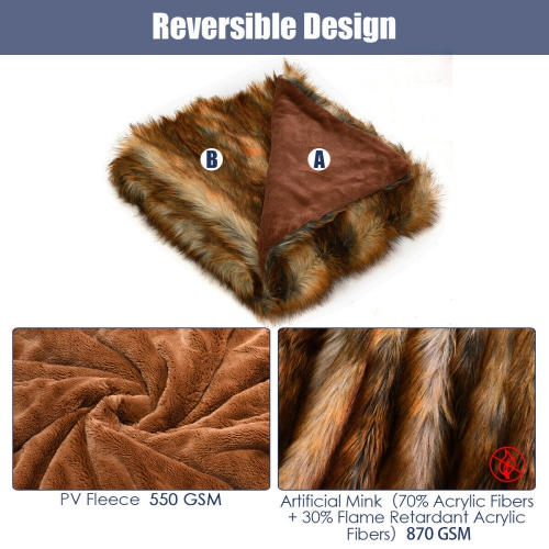 Gymax Luxury Faux Fur Throw Blanket w/ Reversible Design Couch Bed