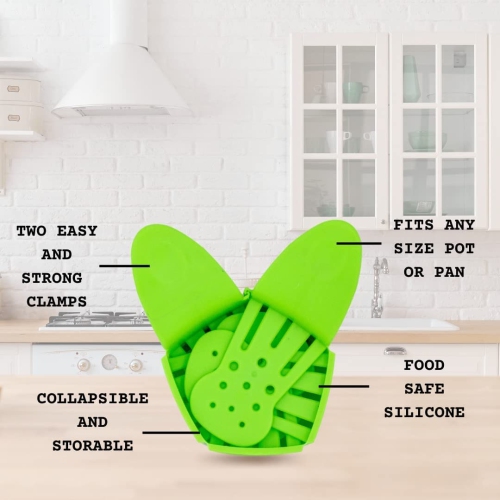 Clip On Pasta Strainer Silicone - Universal Fit for all Pots and Bowls | Snap On Drainer for Pasta, Meat, Vegetables, Fruit | Silicone Colander for