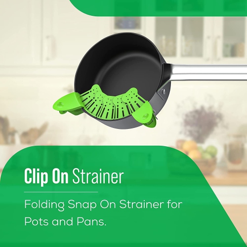 Clip On Pasta Strainer Silicone - Universal Fit for all Pots and Bowls | Snap On Drainer for Pasta, Meat, Vegetables, Fruit | Silicone Colander for