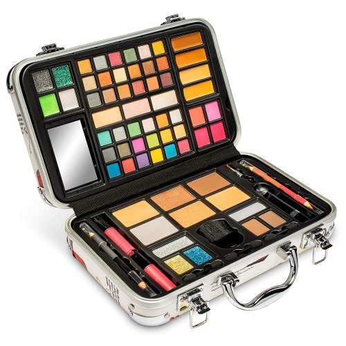 Vokai Makeup Kit Gift Set - London Travel Case 41 Eye Shadows 4 Blushes 5 Bronzers 7 Body Glitters 1 Lip Liner Pencil 1 Eye Liner Pencil 2 Lip Gloss