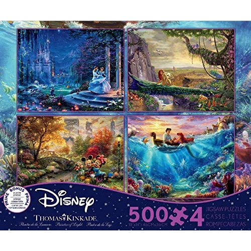 Ceaco Thomas Kinkade The Disney Dreams Collection 4 in 1 500 pc Puzzles [Cinderella , Lion King , Mickey & Minnie ,The Little Mermaid]