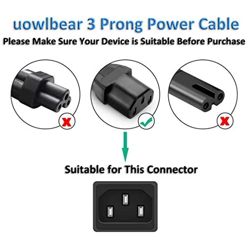 uowlbear 1.8M Power Cord, 3 Prong Power Cable for Computer, Printer, Power AC Adapter, LCD TV, PC Monitor, Rice Cooker,
