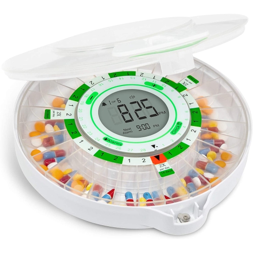 LiveFine 28-Day Automatic Pill Dispenser with Upgraded LCD Display, Key Lock, Sound & Light for Prescriptions, Medication, Vitamins, Supplements &