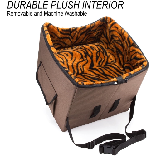 Arf Pets Pet Car Seat, Dog Booster Safety Seat With Adjustable Straps, Solid Foam Base, Includes Attached Tether strap, Plush, Washable Lining