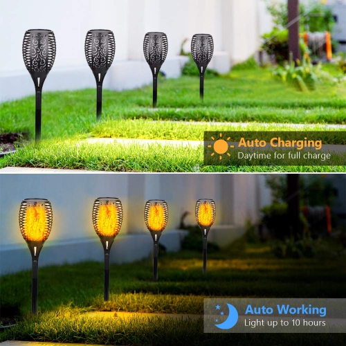 Istar Solar Torch Light Outdoor 96 Led Tiki Torches With Flickering Flame And Three Lighting Modes Waterproof Landscape Garden Pathway Decoration Lighting With Auto On Off Dusk To Dawn 4 Pack Best