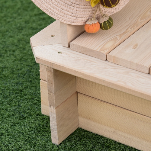 Outsunny Kids Wooden Sandbox w/Adjustable, retractible Canopy & Foldable Bench Seats for 3-7 Years Old, Natural
