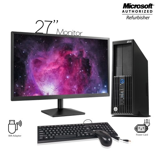 HP  Refurbished (Good) - Workstation Z230 Sff Desktop Computer 27 Inch Monitor Intel I5 4570 16GB Ram 128GB SSD Windows 10 Professional Wifi