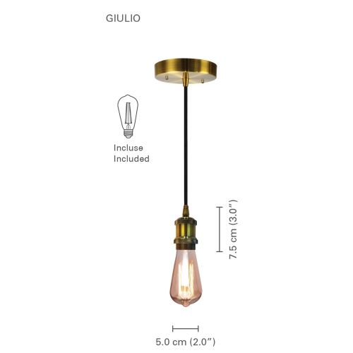 Xtricity - Pendant Light, 2 '' Width, From The Giulio Collection, Antique Brass