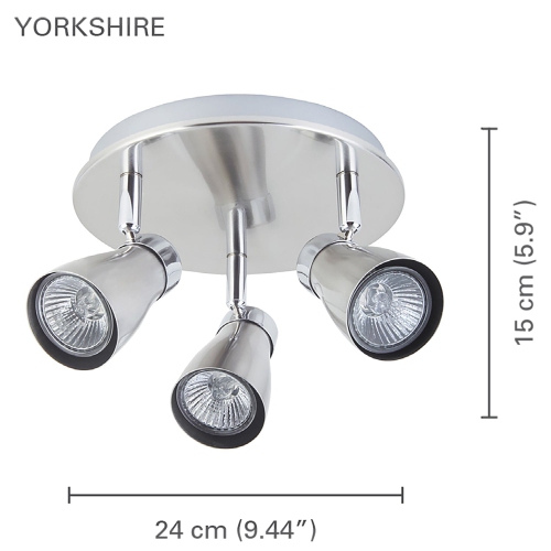 Xtricity - 3 Heads Ceiling Lights, 9.44 '' Width, From The Yorkshire Collection, Nickel Chrome