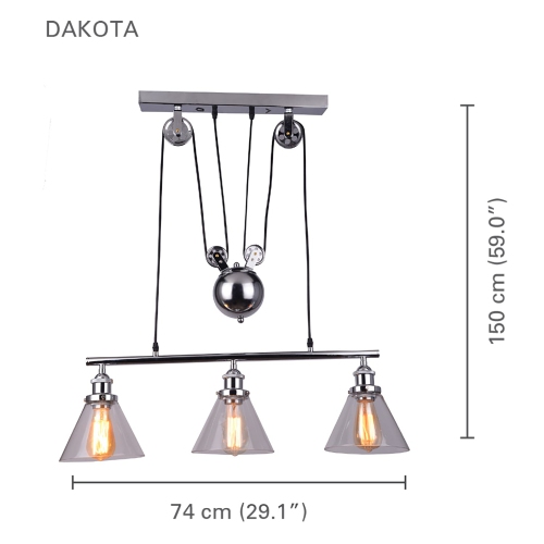 Xtricity - 3-Light Pendant , 29.1 '' Width, From Dakota Collection, Chrome