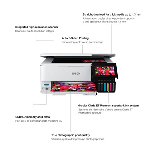 Imprimante jet encre tout-en-un sans fil avec réservoir d'encre géant EcoTank Photo ET-8500 d'Epson