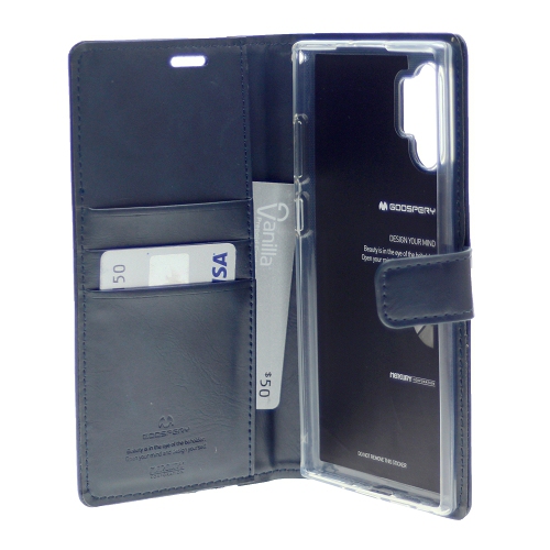 TopSave Goospery BlueMoon Card Slot With Magnetic Clip Leather Folio Wallet Flip Case For Samsung A32 5G, Navy Blue