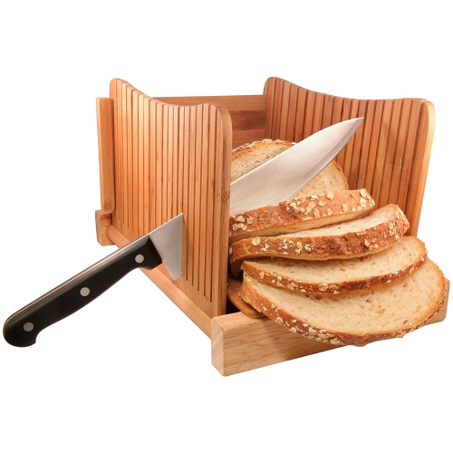 DB-Tech Compact Foldable Bread Slicer - Slices 3 Sizes of Thickness - Makes Perfect Slices Every time - Made Form 100% Bamboo Wood