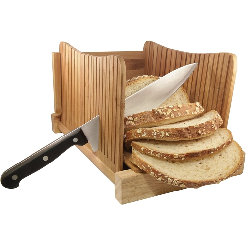 DB-Tech Compact Foldable Bread Slicer - Slices 3 Sizes of Thickness - Makes Perfect Slices Every time - Made Form 100% Bamboo Wood