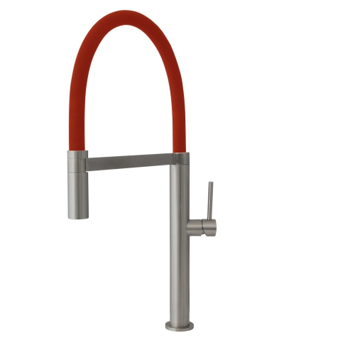 STYLISH - Stainless Steel Single Handle Pull Out Dual Mode Kitchen Sink Faucet with Red Spout Hose