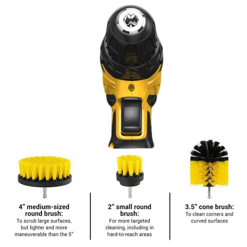 3 Pcs Set: 1 x 4 inch Drill Brush , 1 x 3.5 inch Wheel Brush , 1 x 2.5 inch Detailing Brush . If these Detailing Brush Set don't live up to your