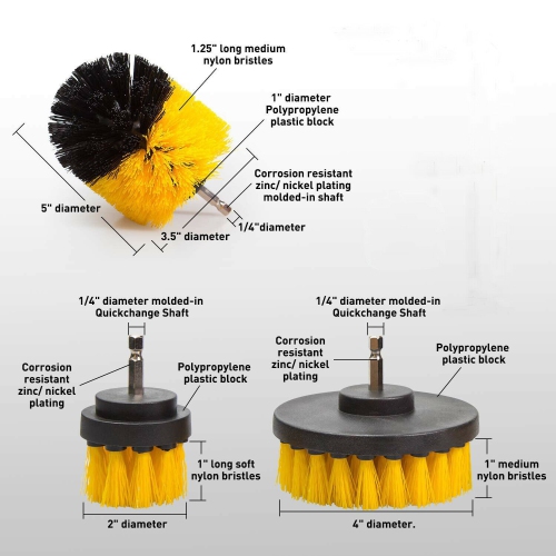 3 Pcs Set: 1 x 4 inch Drill Brush , 1 x 3.5 inch Wheel Brush , 1 x 2.5 inch Detailing Brush . If these Detailing Brush Set don't live up to your
