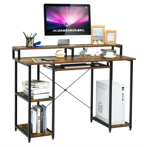 Gymax 47'' Computer Desk Writing Study Table w/ Keyboard Tray & Monitor Stand