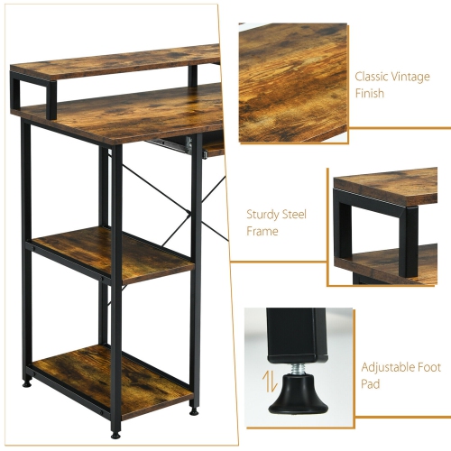 Gymax 47'' Computer Desk Writing Study Table w/ Keyboard Tray & Monitor Stand