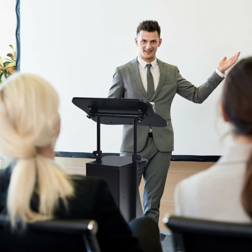 Gymax Set of 2 Sit-to-Stand Laptop Desk Cart Rolling Mobile Height Adjustable