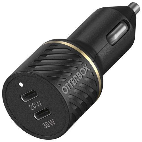 Chargeur pour l'auto deux ports USB-C 50 W à chargement rapide d'OtterBox - Noir